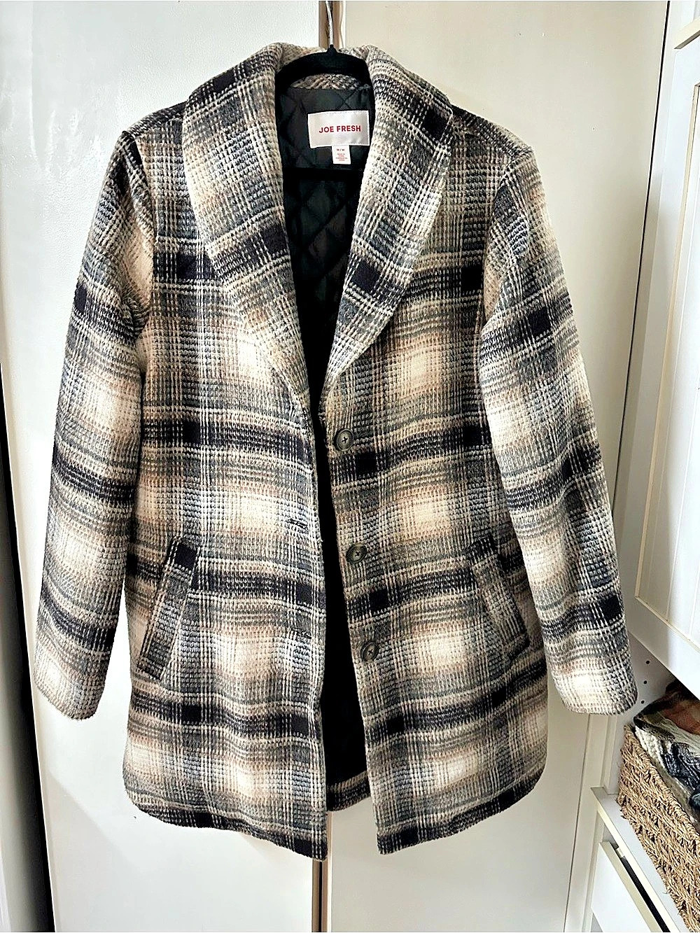 Joe Fresh Plaid Coat in Brown & Black Size Medium Like New